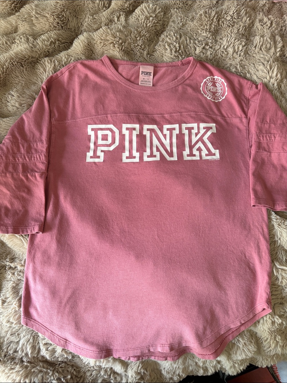 PINK Victoria's Secret Rose Pink 3/4 length Sleeve Logo Tee